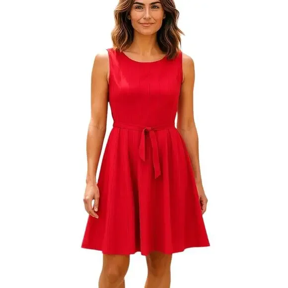 Jessica Howard | Dresses | Jessica Howard Linen Blend Dress Womens Size P  Red Pleated Belted Sleeveless | Poshmark